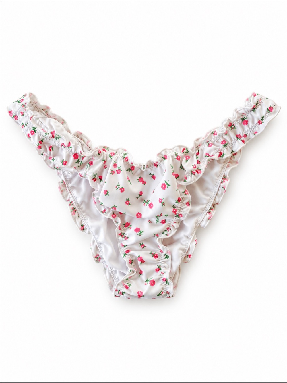 New! Frankie's Bikinis x PINK White floral Bikini Bottoms ruffle 34602